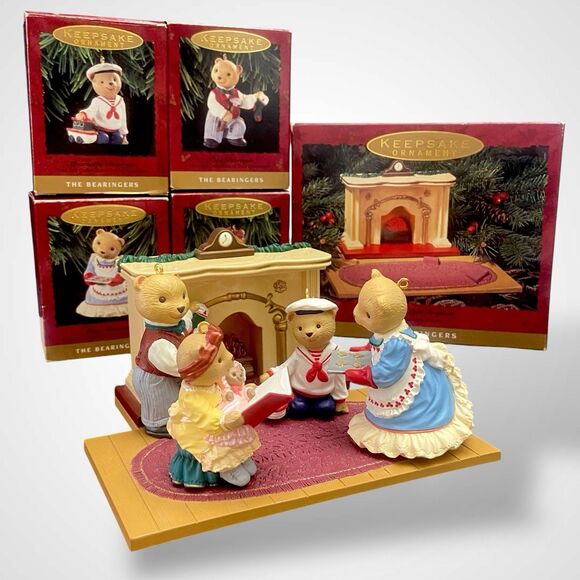 1993 Hallmark Bearingers Ornament Complete Set Fireplace Display Christmas Decor - Picture 4 of 11
